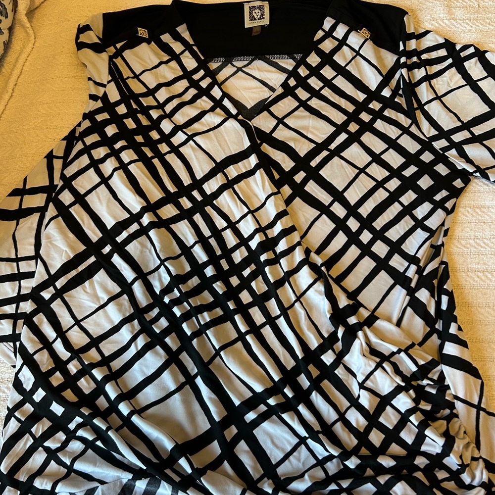 Anne Klein Black and White Grid Blouse